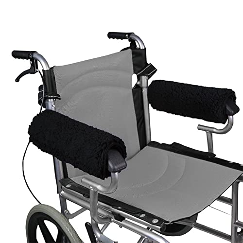 LOJALS Rollstuhl-Armlehnenbezug – Memory-Schaum-Schafsfell-Polster für Büro- und Transportstuhl – weiches Stützkissen-Zubehör für gepolsterte Armlehne, Kinder, Erwachsene, Schwarz von LOJALS