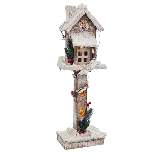 LOLAhome Weihnachtslaterne Haus mit 5 LEDs aus Naturholz, 50 x 9 x 15 cm von LOLAhome