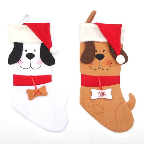 LOLPALONE Weihnachtsstrumpf im Hunde- und Welpen-Stil, Hundemotiv, Weihnachtsgeschenk, Dekoration, Weihnachtsdekoration zum Aufhängen von LOLPALONE