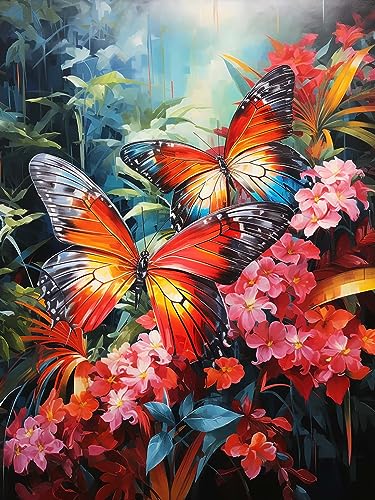 LOMSIOY DIY Diamond Painting Set Butterfly 5D Diamant Painting Bilder Flower Mit Zubehör für Voll Full Drill Strass Stickerei Diamant Malerei Kristall Erwachsene Home Wall Décor 30×40 cm von LOMSIOY