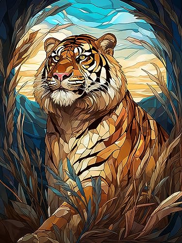 LOMSIOY DIY Diamond Painting Set Tiger 5D Diamant Painting Bilder Animal Mit Zubehör für Voll Full Drill Strass Stickerei Diamant Malerei Kristall Erwachsene Home Wall Décor 30×40 cm von LOMSIOY