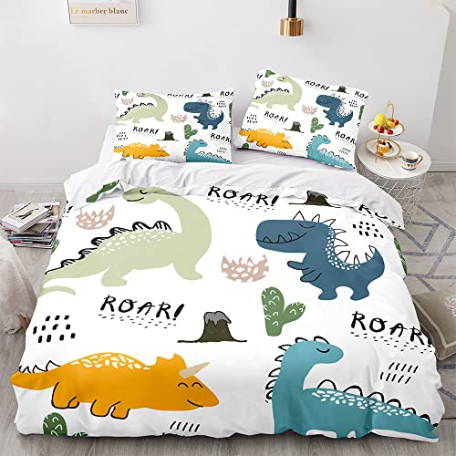 LOMUG Kinderbettwäsche 100x135 cm mit Dino-Motiv, Kopfkissen und Bettdeckenbezug, BabybettwäscheKinder, Baby Bettwäsche Set, Bettwäsche für Mädchen Jungen, maschinenwaschbar (Dino-A) von LOMUG