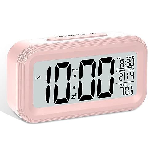 LOMUG Wecker Ohne Ticken, Smart Digital Wecker mit Nachtlicht Temperaturanzeige Großen Zahlen Snooze Kinderwecker LED Stiller Wecker Batteriebetrieben Alarm Clock für Tiefschläfer Erwachsene Kinder von LOMUG