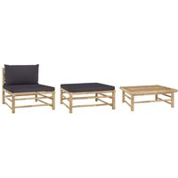 3-tlg. Garten-Lounge-Set mit Dunkelgrauen Kissen Bambus von LONGZIMING