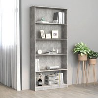 Bücherregal 5 Fächer Betongrau 80 x 24 x 175 cm Spanplatte von LONGZIMING