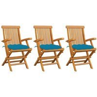 Longziming - Gartenstühle mit Hellblauen Kissen 3 Stk. Massivholz Teak von LONGZIMING