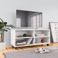 TV-Schrank mit Rollen Weiß 90×35×35 cm Spanplatte von LONGZIMING