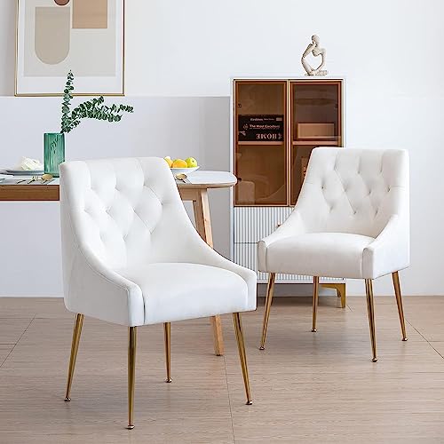 LONXIU Esszimmerstuhl 2er Set mit Dickem Samtstoff Gepolsterter Sitz, Metallbeinen, Küchenstuhl Modern Design, für Küche Esszimmer, Wohnzimmer, Schlafzimmer (Beige) von LONXIU