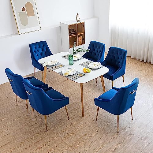 LONXIU Esszimmerstuhl 6er Set mit Dickem Samtstoff Gepolsterter Sitz, Metallbeinen, Küchenstuhl Modern Design, für Küche Esszimmer, Wohnzimmer, Schlafzimmer (Blau) von LONXIU