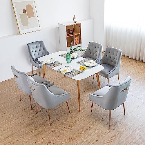 LONXIU Esszimmerstuhl 6er Set mit Dickem Samtstoff Gepolsterter Sitz, Metallbeinen, Küchenstuhl Modern Design, für Küche Esszimmer, Wohnzimmer, Schlafzimmer (Grau) von LONXIU