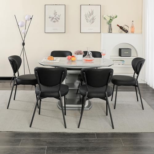 LONXIU Kunstleder Esszimmerstühle 6 Stück Set, gepolsterte Esszimmerstühle für Esszimmer, Küche, Wohnzimmer, armlose ergonomische Rücken Moderne Esszimmerstühle mit schwarzen Metallbeinen, schwarz von LONXIU