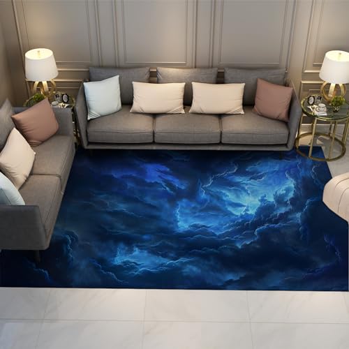 LOTIKS Moderner Abstrakter Teppich Marineblau Cloud Küchenteppich Innen- / Außenbereich Maschinenwaschbarer Teppich vor der Couch Wäscherei/Schlammraum 180x200cm von LOTIKS