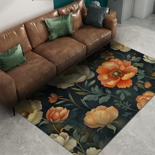 LOTIKS Morris Style Area Teppich Blume und grüne Blätter Drucke Innenboden Teppich Akzent Teppich für Küche Wohnzimmer unter Esstisch 60x90cm von LOTIKS