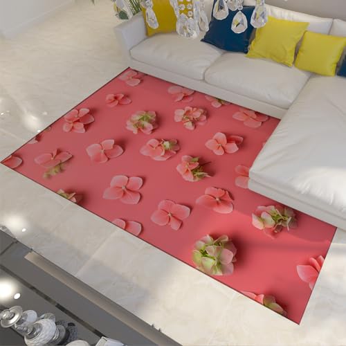 LOTIKS Rosa Teppiche Blütenblatt Blumen Teppiche Schlafzimmer Teppiche Weiche Kinderzimmer Teppiche Bequeme Bodenmatte für Wohnkultur Waschbar 60x90cm von LOTIKS