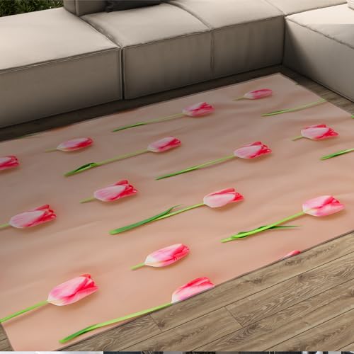 LOTIKS Rosa Tulpe Bereich Teppich für Wohnzimmer Waschbarer Bereich Teppich Blumen Kurzflor Extra großer Teppich für Schlafzimmer Esszimmer rutschfest 60x90cm von LOTIKS