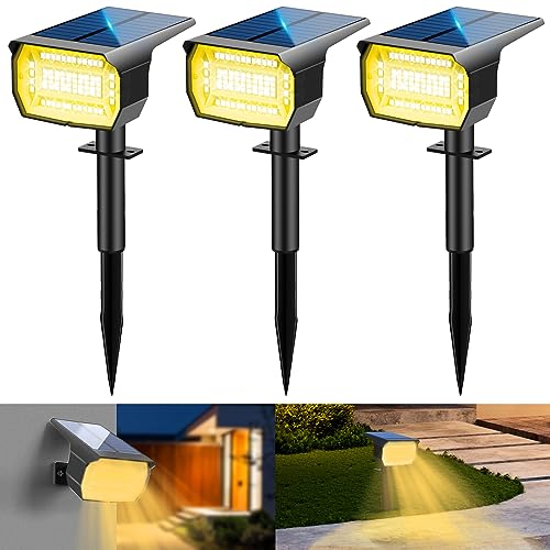 LOTMOS Solarstrahler für Außen [3 Stück/72LED], 3 Modi IP67 Wasserdicht Solar Gartenleuchten, 3000K Kann der Wand Montiert Werden Garten Solarleuchten für Terrassen, Zäune, Wege, Einfahrten, Veranden von LOTMOS