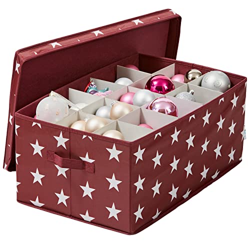 LOVE IT STORE IT Aufbewahrungsbox für Weihnachtskugeln - Verpackung für Weihnachtskugeln - Verstärkt mit Karton - 30 Fächer - Rot mit Sternen - 58x36x25 cm von LOVE !T STORE !T