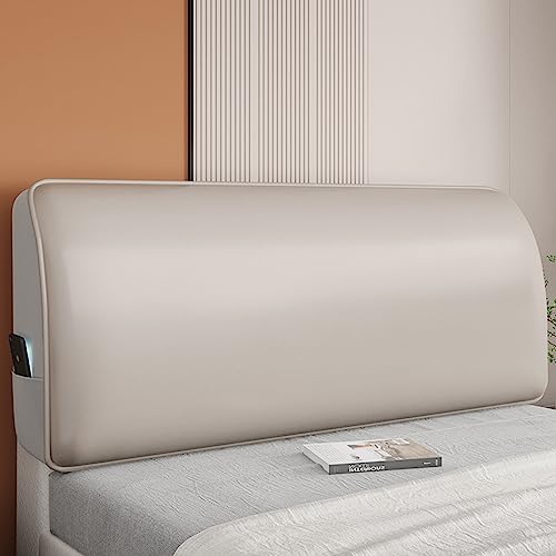 Wasserdichter Kopfteilbezug, Stretch-PU-Leder, wasserdichter, atmungsaktiver Kopfteil-Schonbezug, mit Seitentasche, leicht zu reinigen,Beige,120cm von LOVEHOUGE