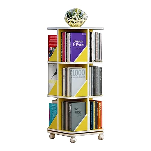 LPEIJIE Zuverlässiges Bücherregal, drehbares Bücherregal, Spanplatten-Bücherregal, 360 ° Flexibles Display, abnehmbares Bücherregal mit 4 Rollen, Rack-Bücherregal, sicher und stabil von LPEIJIE