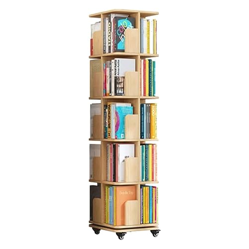 Zuverlässiges Bücherregal, um 360° drehbares Bücherregal, Massivholzboden, Bücherregal, 360°-Display, 5-stufiges Bücherregal mit Rollen, Regal, Bücherregal, einfach zu montieren, sicher und stab von LPEIJIE