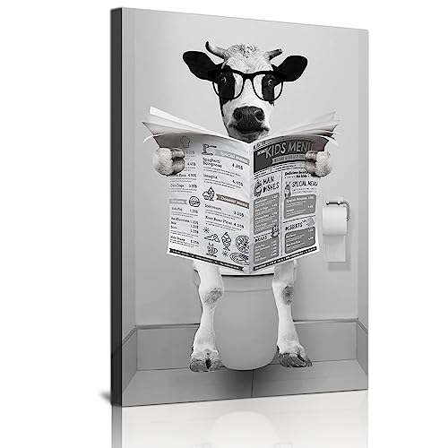 LPFNSF Badezimmer Tier Toilette Kuh Elefant Kunst Poster, Iustig Schwarz und weiß Tier Bad Leinwand Gemälde, Ungerahmt (Stil 1,30x40cm) von LPFNSF