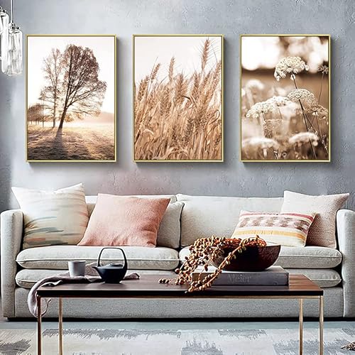 LPFNSF Beige Moderne Kunst Plakat Set, Baum Kunst gedruckt Plakat, Schlafzimmer, Wohnzimmer, Korridor, Restaurant Hintergrund Wanddekoration Plakat Bild, Randlos (50x70cm*3) von LPFNSF