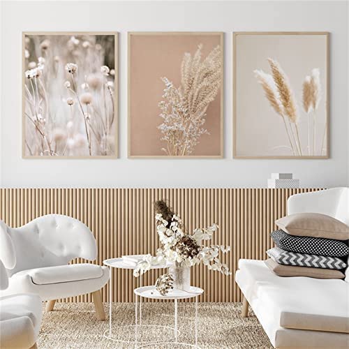 LPFNSF Moderne Blumen Leinwand Malerei 3 Stück Set Plant Wandbilder Boho Beige Natur Pampasgras Bilder, kein Rahmen. (40x60cm*3) von LPFNSF