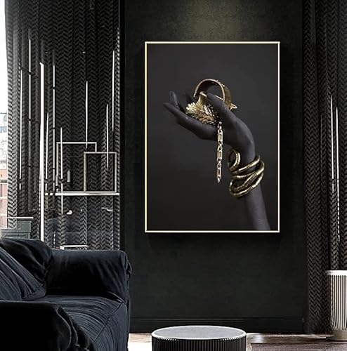 Moderne Leinwand Bild Gold Schwarze Lippen Leinwandbild, Weibliches Wohnzimmer, Schlafzimmer, Home Decoration Poster, Gerahmtes Poster (Stil 4, 40X60CM) von LPFNSF
