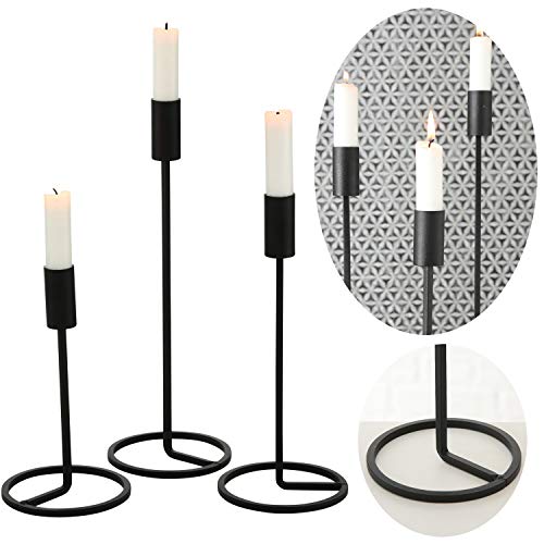 LS-LebenStil 3X Kerzenständer Schwarz Matt Metall Set Kerzen-Halter Kerzenleuchter Stabkerzen von LS-LebenStil