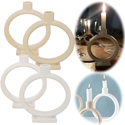 LS-LebenStil 2X Kreis Kerzenständer Beige 14/20cm Donut rund geschwungen Stabkerzen-Kerzenhalter von LS-LebenStil