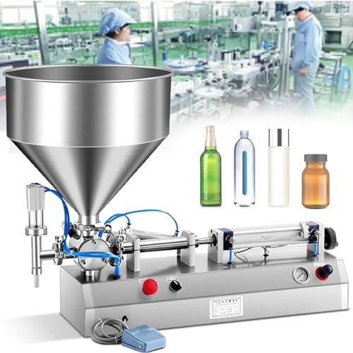 LSBHPPD Automatische Flüssigkeitsfüllmaschine, pneumatischer Pastenfüller 5–1500 ml, mit Edelstahl-Trichterflaschenfüllmaschine für Wasser, Öl, flüssige Creme, Honig, Hautpflege,500ml von LSBHPPD