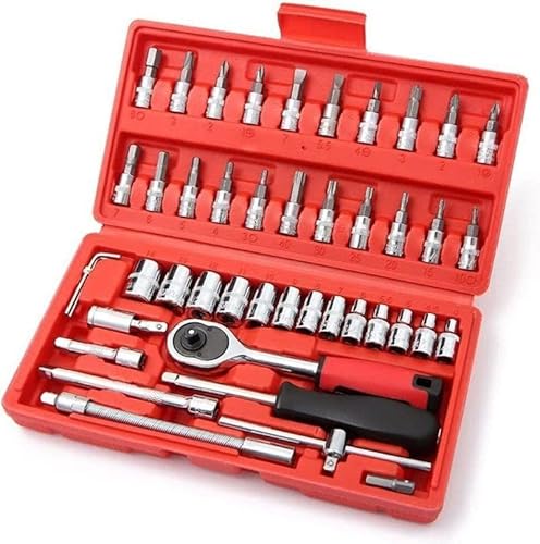 LSDZHK 1/4 Zoll Steckschlüssel Set, 46 Stück Laufwerksbuchse und Schraubendreher Bit Set mit Ratschenschlüssel für Autos Fahrrad Reparaturwerkzeug(One Size - 46Pcs) von LSDZHK