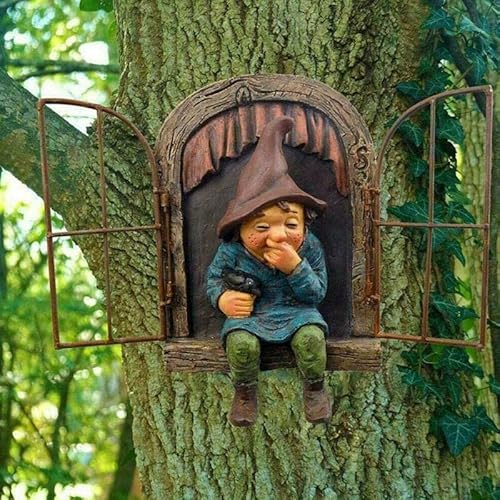 LSDZHK Elf Out The Door Tree Hugger Gartenstatue, Zwerg Harzfigur Hängender Baum Zwerg Dekoration Baumgesichter Dekor Outdoor für Terrasse Rasen Ornament (Frauen) von LSDZHK