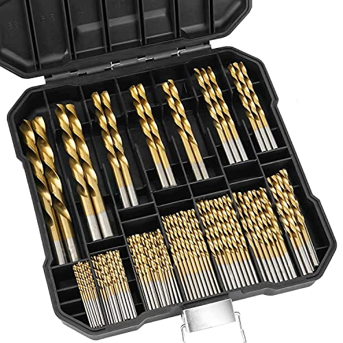 Metall-Spiralbohrer-Set, titanbeschichtet 4241 HSS 135 ° Spitze metrische Bohrer Größe 1,5-10 mm für Holzbearbeitung, Kunststofflöcher (99Pcs-Case) von LSDZHK