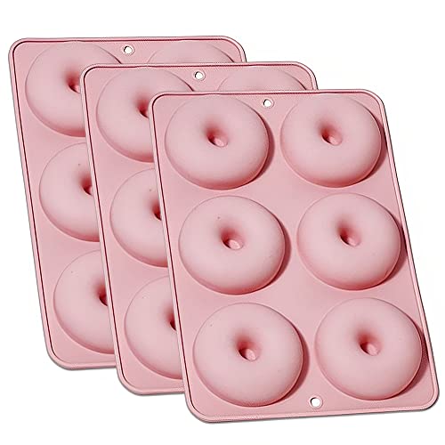 LSRVNM 3 Stück 6 Kariert Donuts Backform, Kuchenform Silikon, Silikon Antihaft Backform, Leicht zu Entfernen, Hochtemperaturbeständig, für Backen von Kuchen Donuts Cupcakes Keks Bagels (Rosa) von LSRVNM