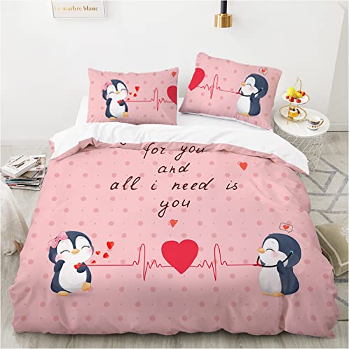 Bettwäsche 200x200 Rosa Pinguin Bettbezug mit Reißverschluss Schließung für Erwachsene Kinder Weicher Atmungsaktive Mikrofaser Bettwäsche-Set + 2 Kopfkissenbezug 80x80 cm von LSYW