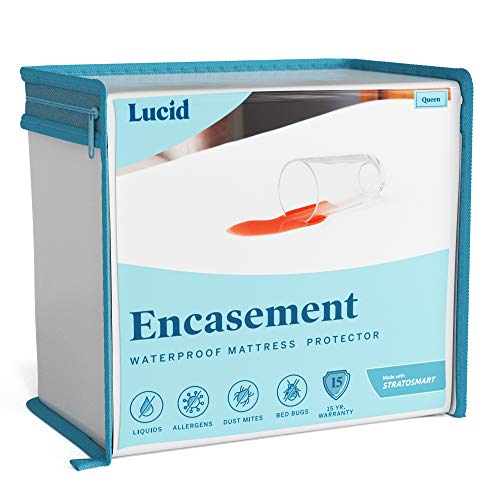 LUCID Encasement Matratzenschoner, komplett umrandete Matratze für Wasserdichten Schutz, Weiß, King Size von LUCID