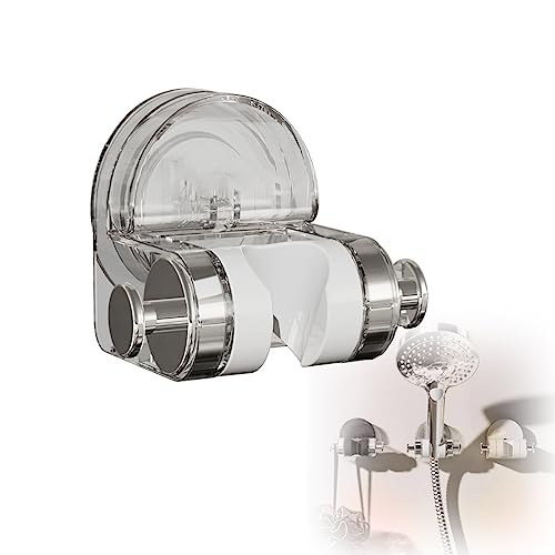 Integrated Suction Cup Shower Rack, Einteiliger Duschständer mit Saugnapf, Duschkopfhalterung ohne Bohren, Verstellbarer Duschkopf Halterung, Abnehmbarer Handbrause Halterung (Weiß) von LUCKKY