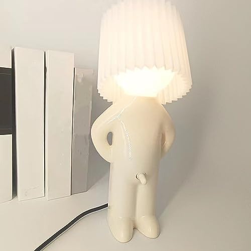 LUCKKY Eine kreative Lampe des kleinen schüchternen Mannes, LED Nachttischlampe, Kreative Tischlampe Mit Schirm, Nachttisch Lichtdekoration Schreibtischleuchten (Weiß) von LUCKKY