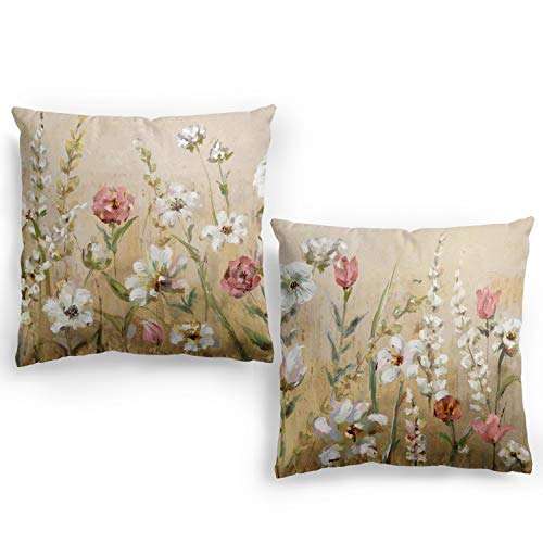 LUEAXRG Blumen-Kissenbezüge Set mit 2 Kissenbezügen 45 x 45 cm abstraktes Blumen Aquarell Dekoration gelbe Kissenbezüge quadratisch weich Bauernhaus Kissenbezüge für Couch Sofa Bett Auto von LUEAXRG