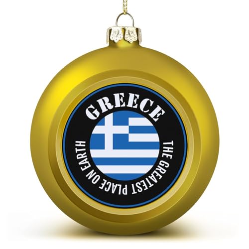 Frohe Weihnachten Nationalflagge Ball Ornament Goldenes Griechenland, Griechenland Flagge Weihnachtskugel Ornamente Dekoration für Weihnachtsbaum Hängende Andenken für Weihnachten Neujahr Urlaub von LUIJORGY