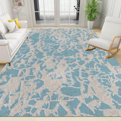 Blauer, Großer Zerbrochener Wohnzimmer Teppich, Teppich Im Crackle-Stil Mit Abstrakter Textur, Modernes Design, Rutschfester Leicht Zu Reinigender Schlafzimmer Teppich, Kann Für Büro 90x120cm von LUMIDO