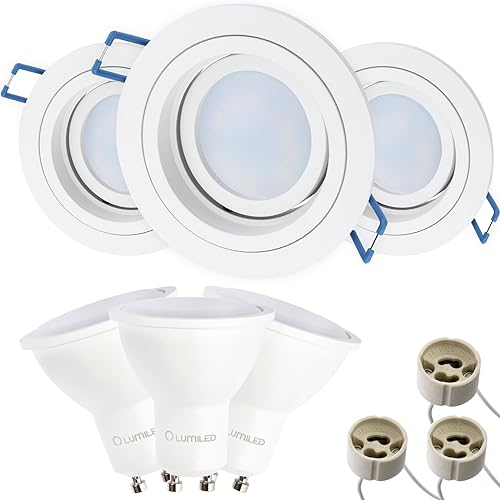 LUMILED 3x Einbaustrahler LED flach Spots GU10 inkl. 6W ersetzt 60W Halogen LED Leuchtmittel Kaltweiß 6500K 580lm Einbauleuchten 230V Einbaurahmen weiß rund Einbauspots schwenkbar Downlight von LUMILED