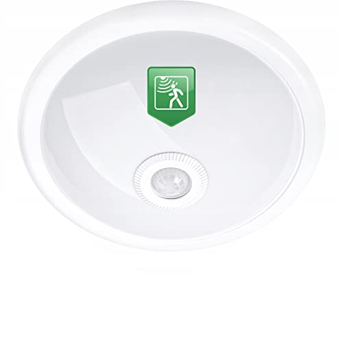 LUMILED Deckenleuchte 2x E27 IP44 mit 360° Sensor weiß Deckenlampe Bewegungsmelder Spot Deckenlampe Wohnzimmer Deckenstrahler rund Panel Decke Sensorleuchte außen Korridor Keller Balkon 30cm von LUMILED