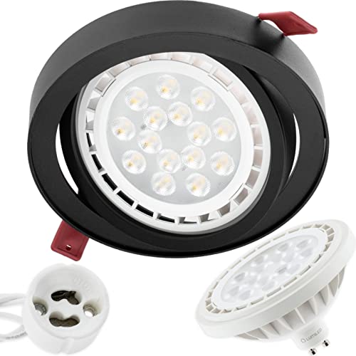 LUMILED Einbaustrahler Einbauleuchte Deckenlampe Spot Deckenstrahler Strahler flach schwenkbar Downlight rund schwarz inkl. LED-Leuchtmittel ES111 GU10 Fassung 38° 15 W Neutralweiß 4000K Aluminium von LUMILED