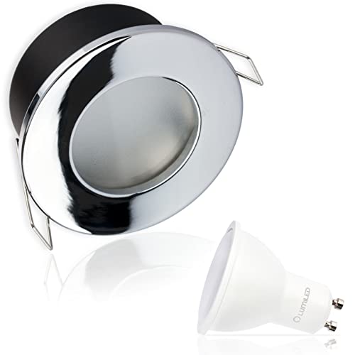 LUMILED Einbaustrahler LED Spots Badezimmer Einbauleuchte Einbauspot Deckenstrahler Spot für den Außenbereich Chrom rund Aluminium IP44 inkl. 6W Leuchtmittel GU10 Fassung Neutralweiß 4000K 120° von LUMILED