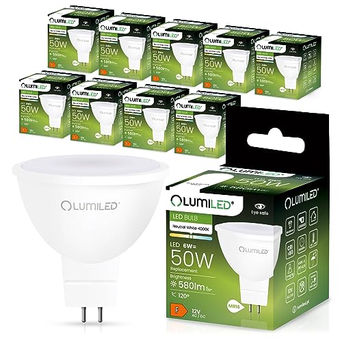 LUMILED GU5.3 LED Lampen Leuchtmittel Spot 10 Stück Set, MR16 6W (entspricht 50W Halogen Glühlampen) 4000K Neutralweiß 12V 580 Lumen 120° Abstrahlwinkel Spots Glühbirnen Halogenleuchte von LUMILED