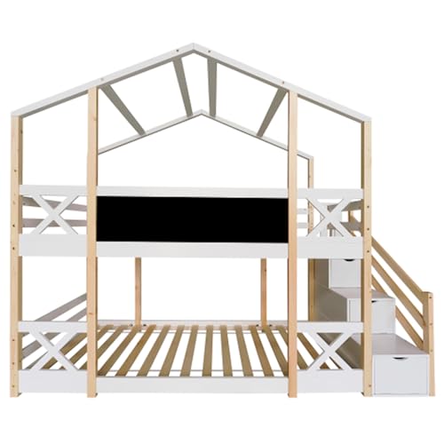 LUNEX HOME Etagenbett für Doppelbett, 90 x 200 cm, Hüttenform, mit Schublade und Fallschutz, Lattenrost, Weiß von LUNEX HOME
