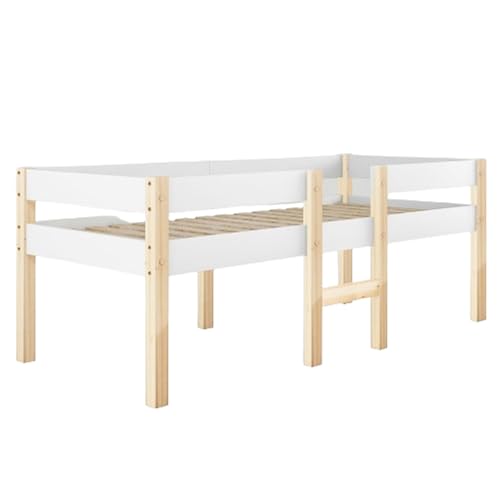 LUNEX HOME Holzbett für Kinder, Weiß, mit Stauraum und Sicherheitsbarriere, 90 x 190/200 cm (ohne Schublade, 90 x 200 cm) von LUNEX HOME