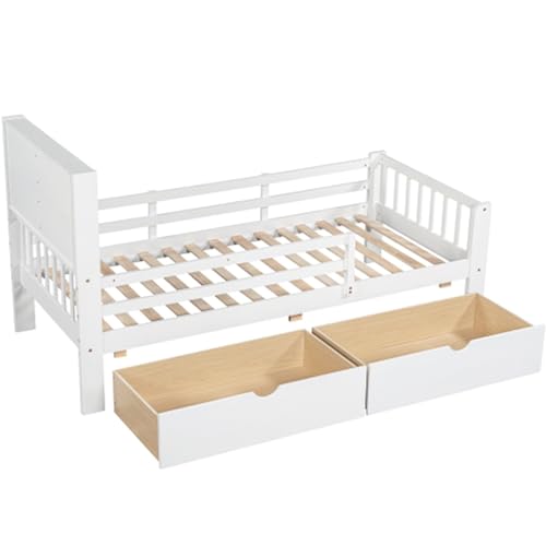 LUNEX HOME Kinderbett 90 x 200 cm mit Lattenrost, Schubladen, Tisch und Fallschutz, Weiß von LUNEX HOME